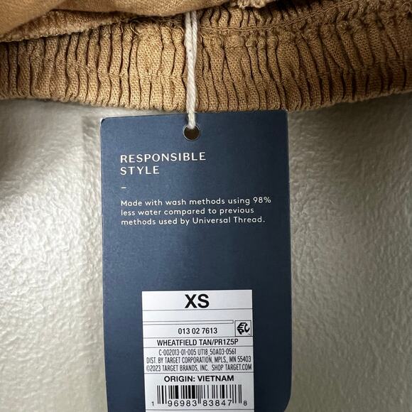 NWT Universal Thread Crop Top Womens XS Wheatfield Tan Linen Tie Front Earthy - Picture 7 of 8